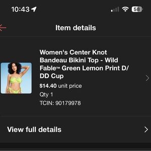 Wild Fable Green Lemon Print Bandeau Bikini Top size D/DD